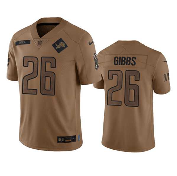 Mens Detroit Lions #26 Jahmyr Gibbs 2023 Brown Salute To Service Limited Football Stitched Jersey Dyin